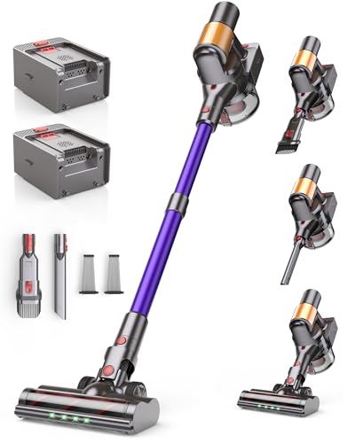 Snowkuna Cordless Vacuum Cleaner, 2 Batteries 120 Mins Runtime, 600W 50KPA Stick Vacuum with...