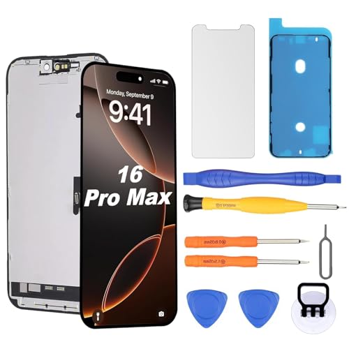 Screen Replacement for iPhone 16 Pro Max LCD FHD Display COF Touch Screen Digitizer with Repair Tool Kits Waterproof Tape Screen Protector
