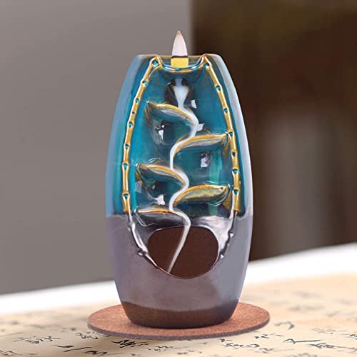 Soyo Backflow Incense Burner Ceramic Waterfall Incense Holder With 120 Backflow Incense Cones + 30 Incense Sticks + 1 Tweezer, Aromatherapy Ornamental For Home Office Yoga, Blue #TOP5
