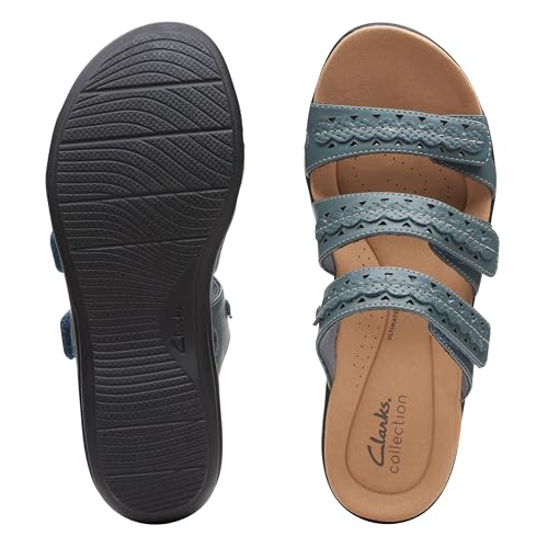 Clarks Clarks Collection Women's Laurieann Cove flats-sandals, Blue Grey Leather, 9.5 Medium US