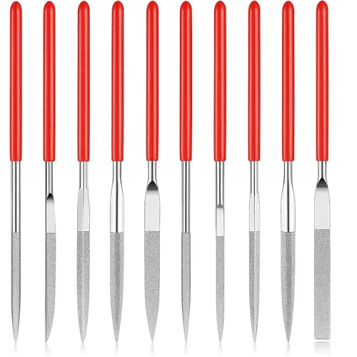 Image of 10 Pcs Mini Diamond Needle Files Set - Precision Mini Modelling File Tool Kit - Round, Flat & Triangular Diamond Files - Ideal for Jewelers, Metal, Resin, Plastic & Miniatures (2 x 100mm)