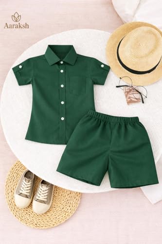Image of Boys Shirt & Shorts Co-ord Set Kids Regular Wear Clothes Outfit | Cotton /Rayon Shirt & Shorts