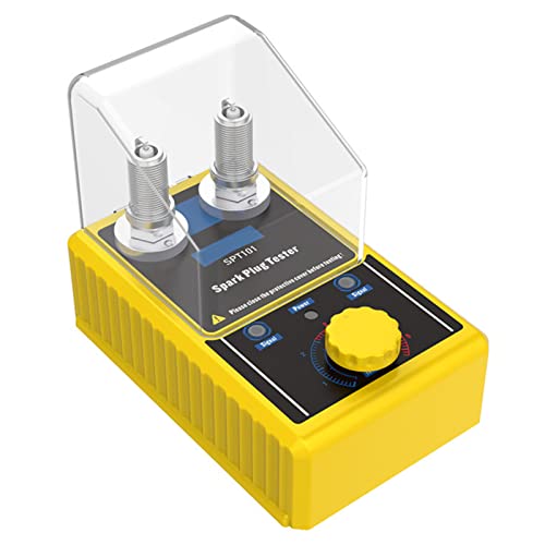 Spark Plug Tester Dual-Hole Spark Tester 0~6000rpm Adjustable Frequency Ignition Coil Tester with Protective Cover&Indicator Prompt, Automotive Ignition Coil Tester Analyzer for 12V Gasoline Vehicles