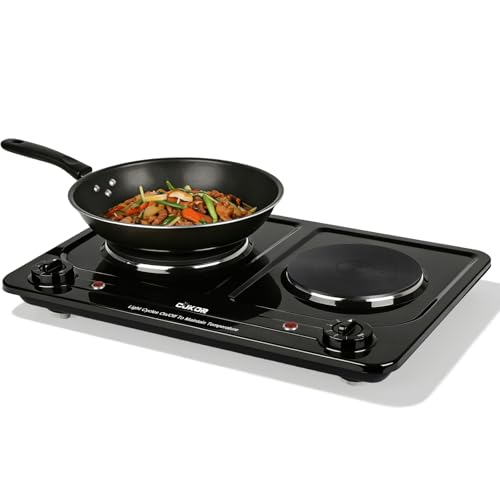 Image of Double Burner Electric Hot Plate, 1800W Cast Iron Heating with Adjustable Temperature Control, Stainless Steel Body for Home, Dorm & Commercial Use