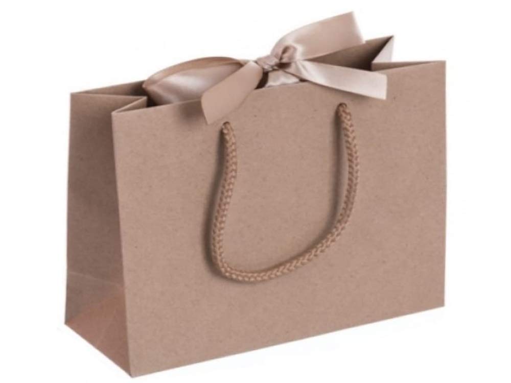Luxury Boutique Gift Bag with Ribbon Tie & Rope Handles - Premium Recycled Paper - Perfect for Wedding Presents, Party Bags, Baby Shower (Natural Brown Medium, 1 bag)