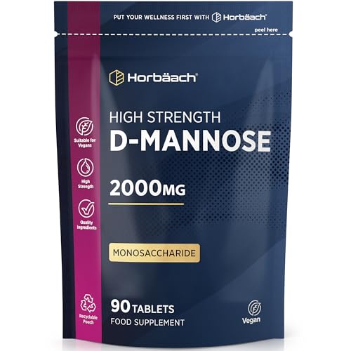 D-Mannose Tablets 2000mg | 90 Vegan Tablets | High Strength D Mannose Powder Supplement for Men and Women | by Horbaach