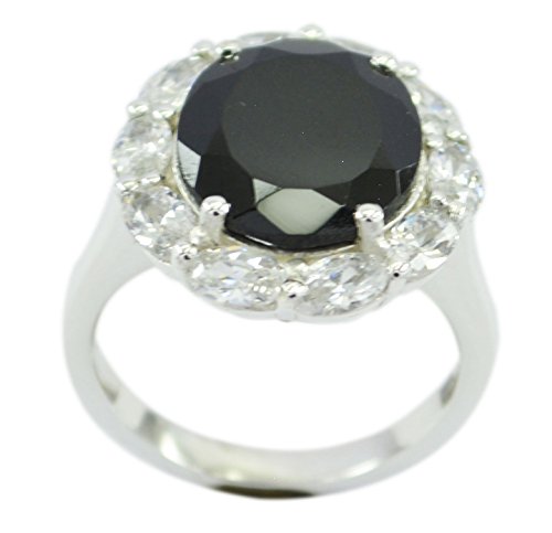 Image of 55Carat Natural Black Onyx Ring Sterling Silver Round Shape Chakra Healing US 4,5,6,7,8,9,10,11,12