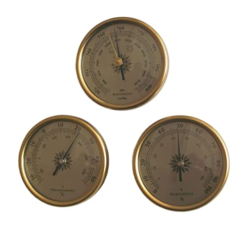Groupe d'instruments météo en verre et métal avec thermomètre hygromètre de précision