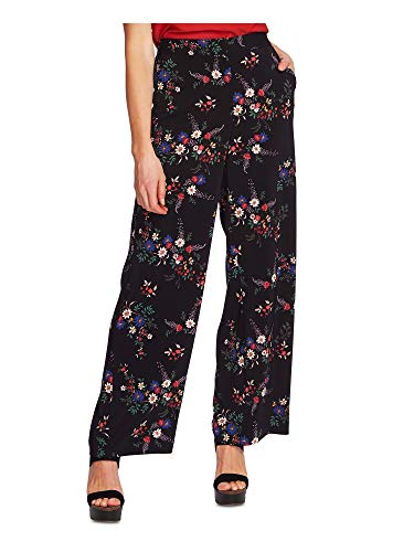 Vince Camuto Floral-Print Wide-Leg Pants (Rich Black, 10)
