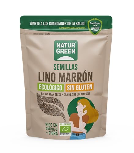 NaturGreen - Semillas de Lino, Lino Marrón Ecológico, Semilla Natural, Omega 3 y Estrógenos débiles, Fuente de Fibra, Apto para Veganos - 500g