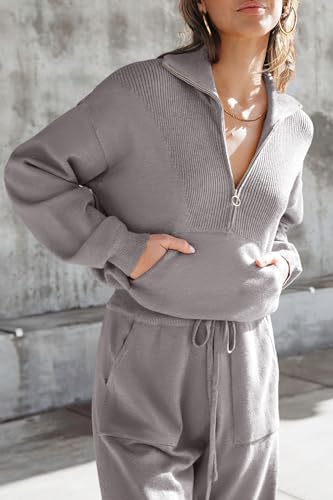 Image of PRETTYGARDEN Women's 2 Piece Sweater Set Pullover Zip Up Sweatshirt Jogger Sweatpants Tracksuit Casual Outfit