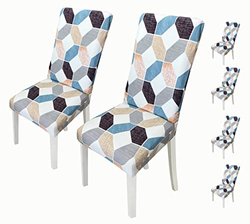 Image of House of Quirk Elastic Chair Cover Stretch Removable Washable Short Dining Chair Cover Protector Seat Slipcover (Pack of 6, White Bamby)