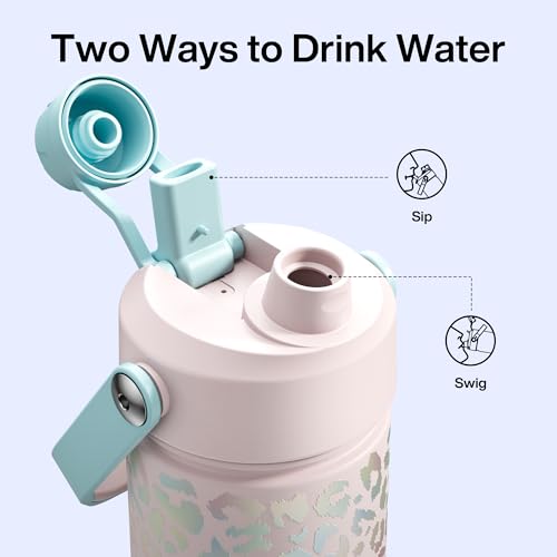 Image of ENCOOL Insulated Water Bottle with Straw Stainless Steel Water Bottle, Leak-Proof, BPA-Free, Double Wall Vacuum Keeps Cold for 24 Hours for Sports, Travel, School (26 oz, Pastel Leopard)