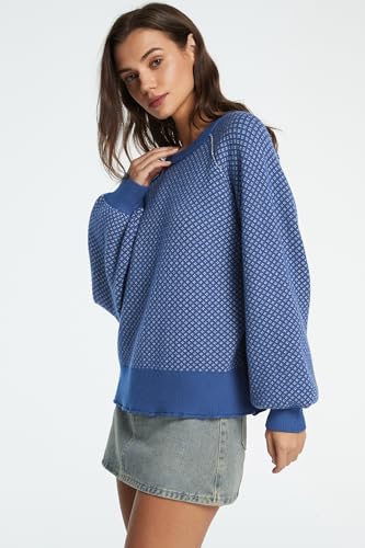 Image of D-Sun Crew Neck Sweater for Women Fall Winter Casual Long Lantern Sleeve Pullover Sweater Chunky Color Block Knit Ribbed Top