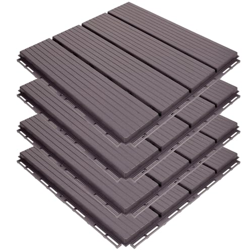 NIYANGLE Interlocking Balcony Deck Tiles 4pcs Plastic Patio Floor Decking Tiles 30x30cm Gray-brown Waterproof Outdoor Decking for Terrace and Balcony