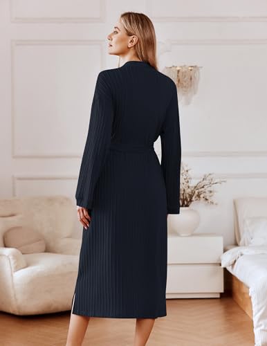 Ekouaer Robes for Women Waffle Knit Bathrobe Lightweight Long Kimono Spa Robe Soft Loungewear with Pockets S-XXL3