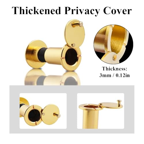 Messing Türspion mit Sichtschutz 220° Weitwinkel Optische Glaslinsen Bohrloch Durchmesser 16mm Messing Spion mit Lochbohrer mit Bohrer Einstellbare Länge Türspion für 35-60mm Dicke Türen