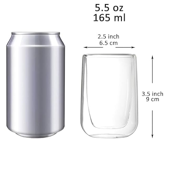 Youngever 2 Pack 5.5 Ounce Espresso Cups, Double Wall Thermo Insulated Espresso Cups, Glass Coffee Cups (Round)