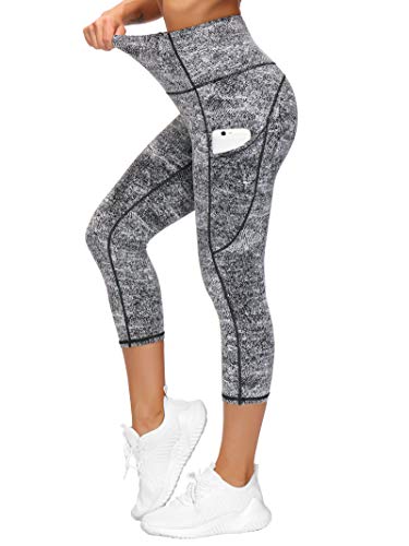Image of THE GYM PEOPLE Thick High Waist Capris Yoga Pants with Pockets, Tummy Control Workout Running Yoga Leggings for Women
