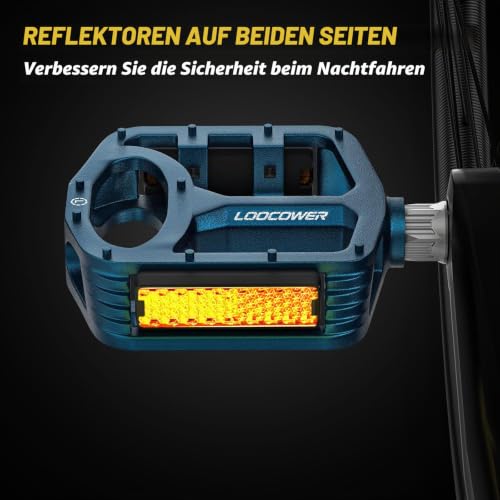 Fahrradpedale mit Reflektierenden Streifen, rutschfeste Mountainbike Fahrrad Pedale Aluminium Plattform 9/16'' Zoll Flachpedale für MTB… – Ansicht 6