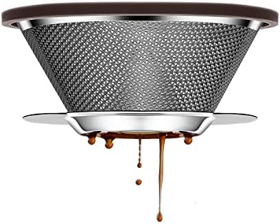 Cnuben Coffee Dripper Cone,Without Filter Stainless Steel Reusable Pour Over Coffee Filter 1-3 Cup Paperless Metal Cone , Cnuben W60