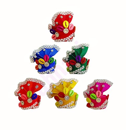Image of Jahnavi Laddu Gopal Poshak /Dress Premium Pagdi /Mukut Shringar (Pack of 6) (Ladoo Gopal Accessories) (Multicolour 01, 0 no.)