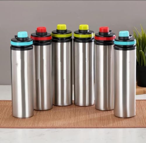 ATROCK Botella de agua de acero | Juego de 6 botellas de acero inoxidable de 900 ml (multicolor, botella sin fugas y óxido)