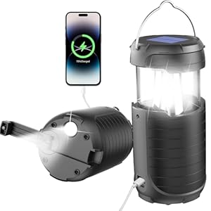Solar Camping Lantern,Rechargeable LED Lights, 5000mAh Waterproof Solar Powered/ Hand Crank Powered Rechargeable Lantern, Emergency Lights for Power Outages, Hiking, Campsites, Emergencies