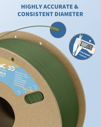 Image of DURAMIC 3D Matte PLA Filament 1.75mm Olive Green, 1kg Cardboard Spool Matte Finish 3D Printer Filament PLA 1.75mm Dimensional Accuracy 99% + /- 0.03 mm, Printing with FDM 3D Printer