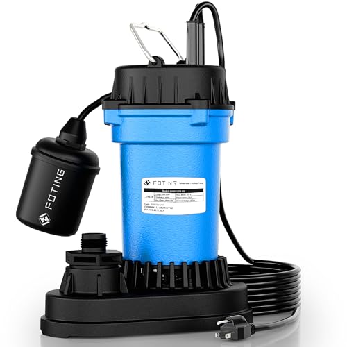 Image of FOTING 3 /4HP Submersible Sump Pump,4500 GPH Cast Iron Sewage /Effluent Pump,Automatic Tethered Float Switch,Septic Pump for Basement,Septic Tank,Basin,Sewage Well,1-1 /2 inch NPT Discharge, Blue
