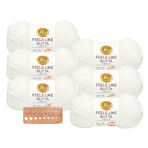 Lion Brand Yarn - Feels Like Butta - 6 Pack with Needle Gauge (White)
