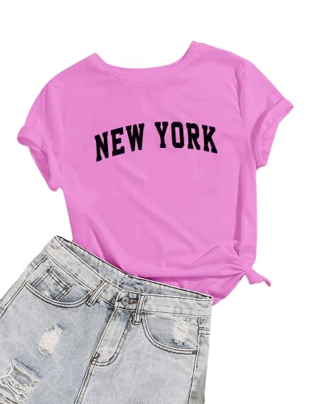 CrazyInkGirl's Stylish Printed top with Round Neck I Girl's New York top IColor- Pink,Size-(8-9yr)