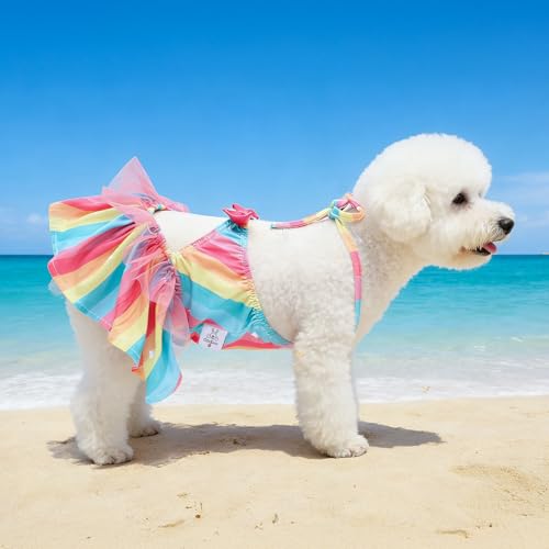 Image of CuteBone One Piece Dog Bikini Swimsuit Dress - Puppy Bathing Suit Costume for Small Dogs - Comfortable & Stylish Pet Clothes for Summer Pool, Beach & Play LTDB09XS