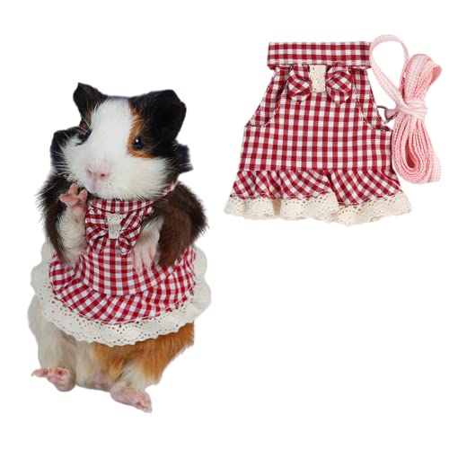 Guinea Pig Harness and Leash Plaid Hamster Harness, Adjustable Ferret Harness and Leash Set No Pulling Walking Vest for Ferret Chinchilla and Similar Small Animals (Small,Pink)