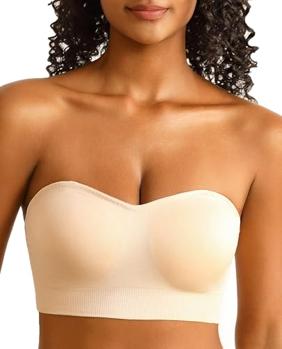 PRETTYWELL Strapless Bra for Women Comfort Non-Slip Seamless Padded Bandeau Bras Wireless Tube Top Bra with Multi-Way Straps2