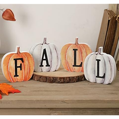 Herbst-Kürbis-Dekor, 4-teiliges Holzschild, Kürbisblock-Set, gestuftes Tablett Cover