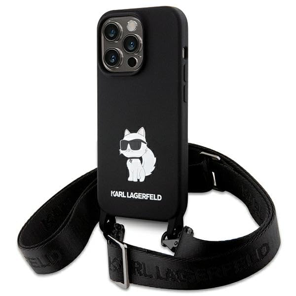 KARL LAGERFELD KLHCP15XSCBSCNK Coque pour iPhone 15 Pro Max 6,7" Rigide Noir Bandoulière Silicone Choupette