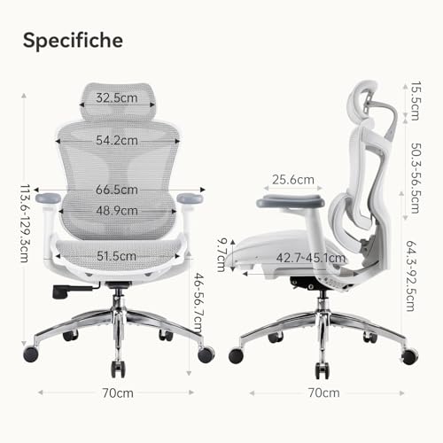 Doro C300 Sedia ergonomica ufficio - Braccioli 3D regolabili, Schienale regolabile, Supporto lombare auto-adattivo, Inclinazione regolabile (Grigio) - Sedia gaming - Immagine 7