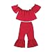 Baby Kids Girl Off-Shoulder T-Shirt Top + Long Flare Pants Ruffled Short-Sleeve Outfit Clothes Set (Red, 3-4Y)