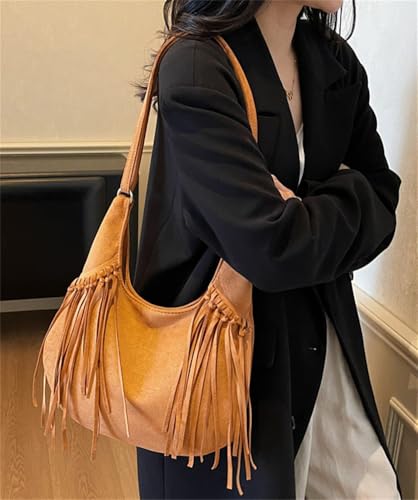 Vintage Suede Bags Women Tassel Hobo Tote Handbag Purses Shoulder Crossbody Bags4