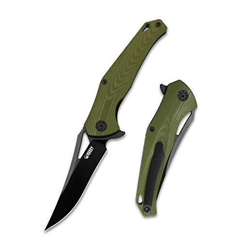 KUBEY Panthera KU150 EDC Folding Pocket Knife with 3.7" Trailing Point Blade and G10 Handle, Liner Lock and Flipper Open, for Outdoor Survival and Tactical (Green/Coated)