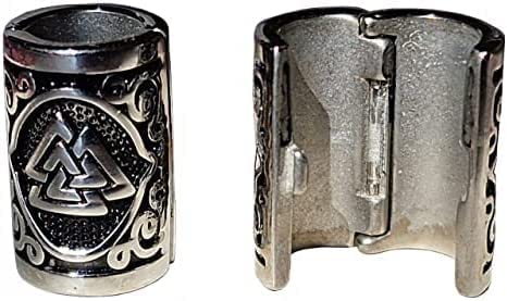 VALHALLA Valknut Hair Beads Opener, Viking Beard Bead 316L Steel Silver Stainless Steel Large, Symbol of Warriors