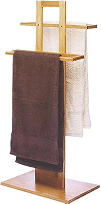 Porta asciugamani da terra in legno di bamboo - 37 x 25 x 85 cm