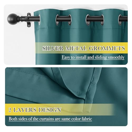 Image of NICETOWN 100% Blackout Warm Curtains for Winter, Thermal Insulated Lined Curtains for Nursery Room, Noise Reducing and Cold Blocking Drapes for Kis' Room Windows (Set of 2, Cyan Green, W42 x L63)