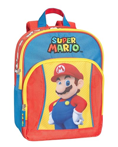 SUPER MARIO - Zainetto Bambino e Bambina Ufficiale Super Mario, Ideale per Asilo e Tempo Libero, con Spallacci Imbottiti, Retro e Fondo Termoformati, con Pratiche Chiusure a Zip, 23 x 30H x 10 cm