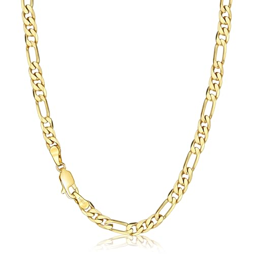 NOKMIT 14K Gold Filled Figaro Necklace for Women Men, 3mm/5mm Italian Figaro Link Chain, 16-24 Inch, Hypoallergenic, Non Tarnish, Dainty Unisex Jewelry, Cadenas de Oro 14K para Mujer (5mm, 18 inches)