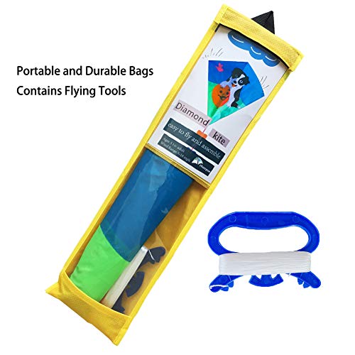 ZHUOYUE Single Line Diamond Kite for Kids, 31 Inch Easy to Fly Kites with Long Tail and Kite String