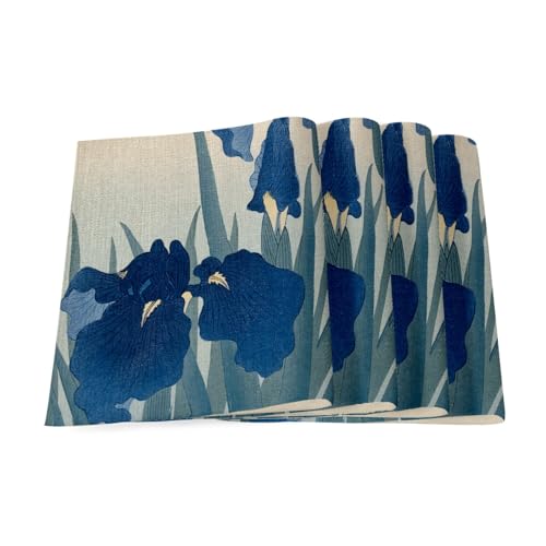 Set de table en lin bleu iris style japonais grand format 40x28.5 cm pour deco de table