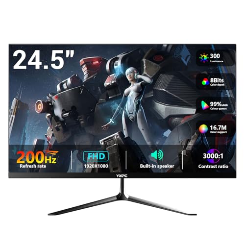 YXPC 24.5 inch Gaming PC Monitor 200Hz, FHD 1080p VA screen, Built-in speakers,1ms without Bezel,...
