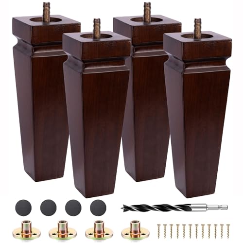 Texphw Set of 4 Premium Square Wood Furniture Legs-Wooden Replacement Feet for Couch, Nightstand Sideboard Bench, Dresser Sofa with Installation Hardware (Brown 8" H*2.5" W) by Texphw - Used condition - US$28.99
